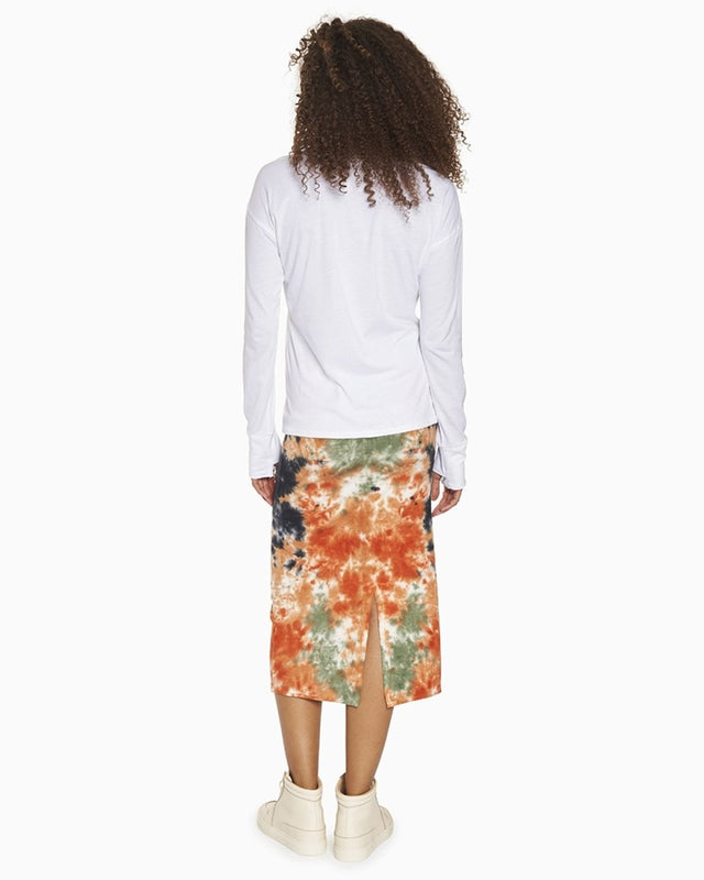 Simone Tie Dye Midi Skirt in White/Black Tie Dye - Veneka-Sustainable-Ethical-Bottoms-YesAnd Drop Ship