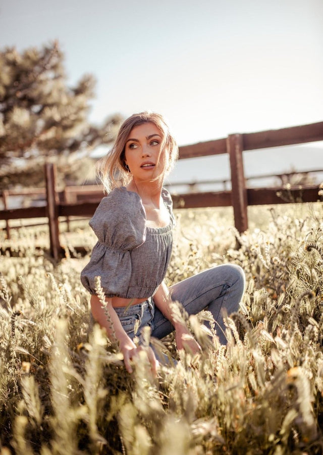 Sineth Double Puff Sleeve Hemp Crop Top in Grey - Veneka-Sustainable-Ethical-Tops-Valani Drop Ship