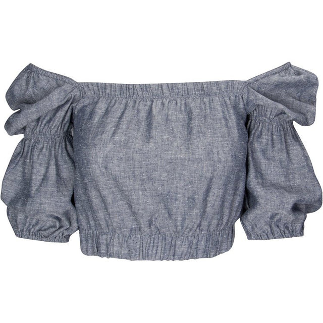 Sineth Double Puff Sleeve Hemp Crop Top in Grey - Veneka-Sustainable-Ethical-Tops-Valani Drop Ship