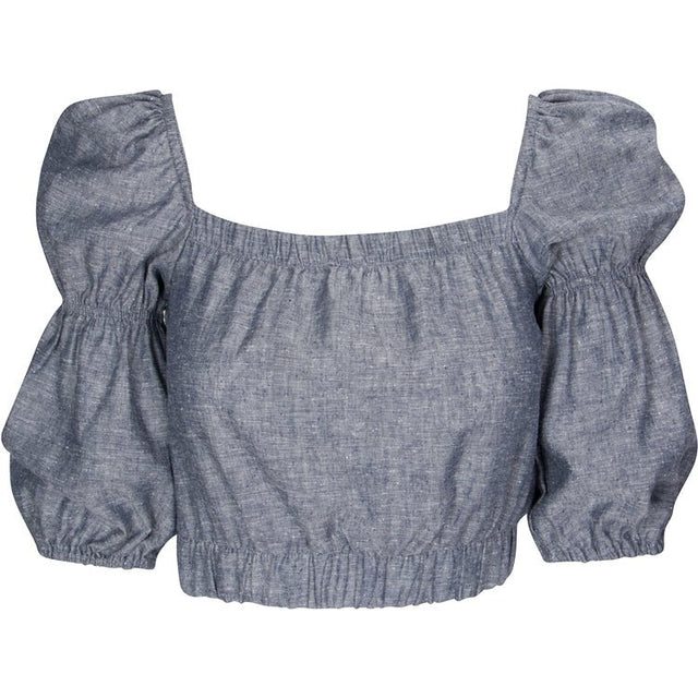 Sineth Double Puff Sleeve Hemp Crop Top in Grey - Veneka-Sustainable-Ethical-Tops-Valani Drop Ship