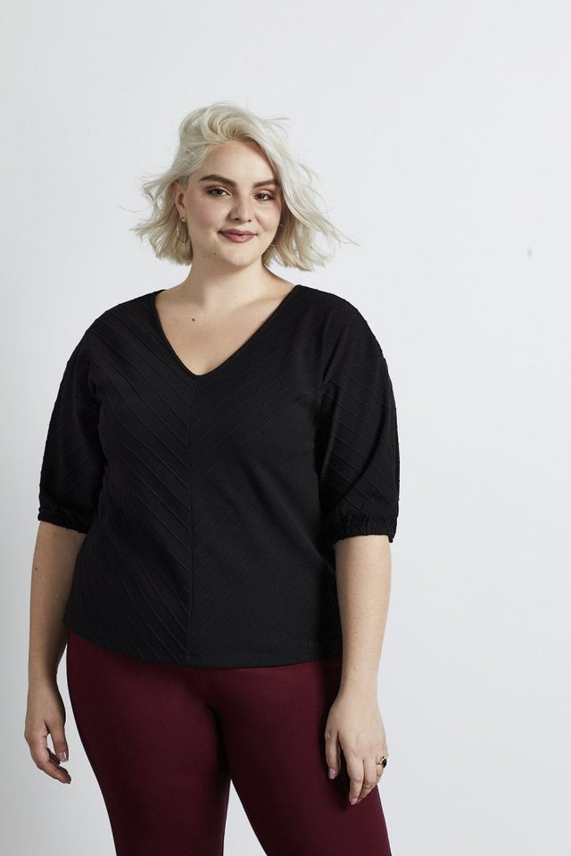 Siringo Chevron Top in Jet Black - Veneka-Sustainable-Ethical-Tops-Hours Drop Ship