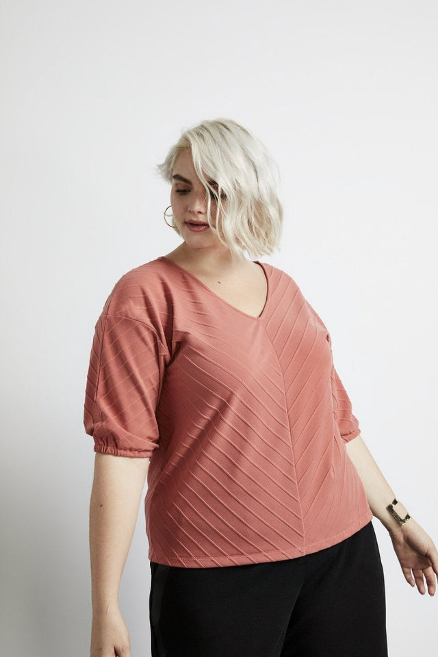 Siringo Chevron Top in Rose Milk - Veneka-Sustainable-Ethical-Tops-Hours Drop Ship