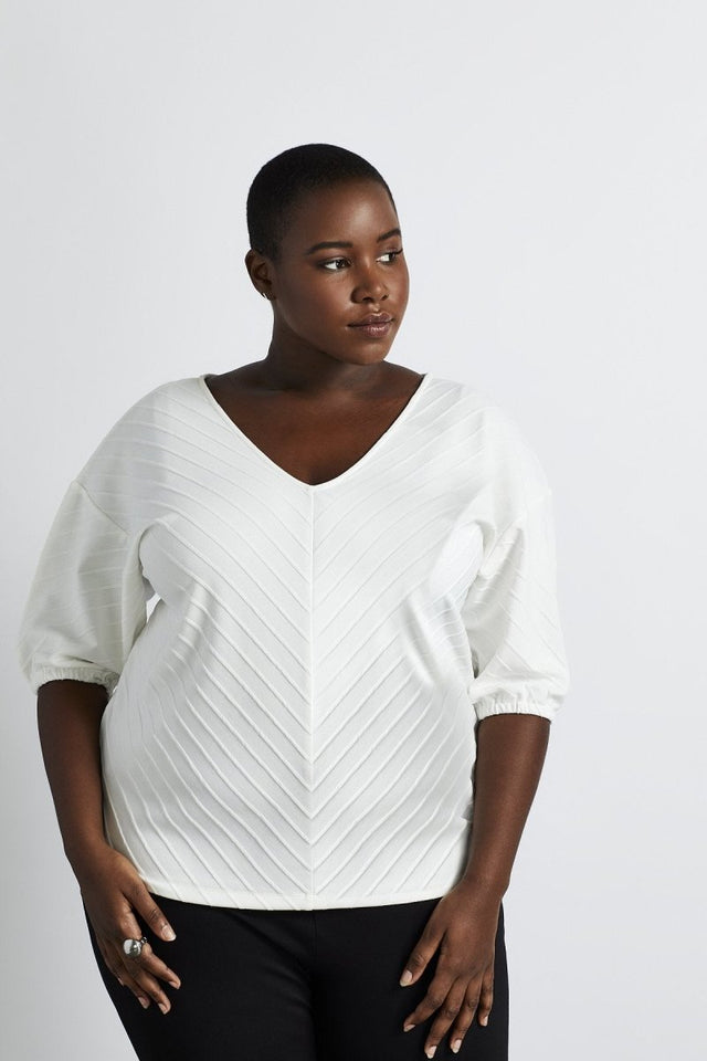 Siringo Chevron Top in White - Veneka-Sustainable-Ethical-Tops-Hours Drop Ship