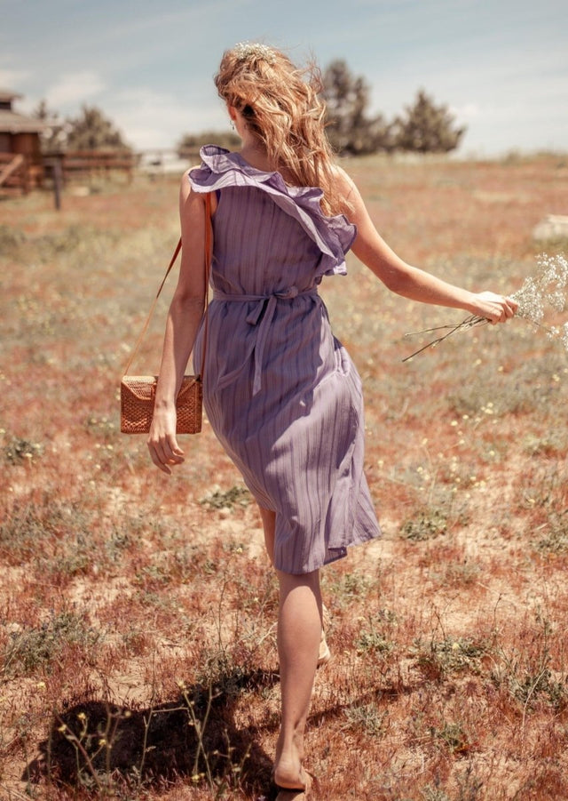 Sokha Banana Asymmetrical One Shoulder Midi Dress in Purple - Veneka-Sustainable-Ethical-Dresses-Valani Drop Ship