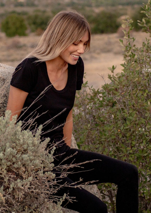 Sophia Scoop Neck Tee in Black - Veneka-Sustainable-Ethical-Tops-Graceful District Drop Ship