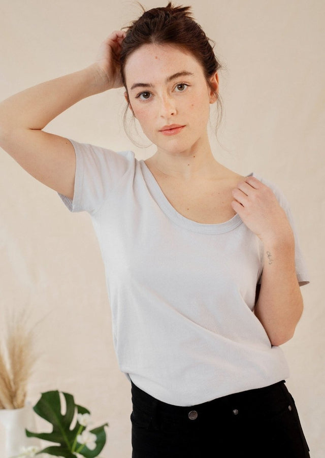 Sophia Scoop Neck Tee in Ice Gray - Veneka-Sustainable-Ethical-Tops-Graceful District Drop Ship