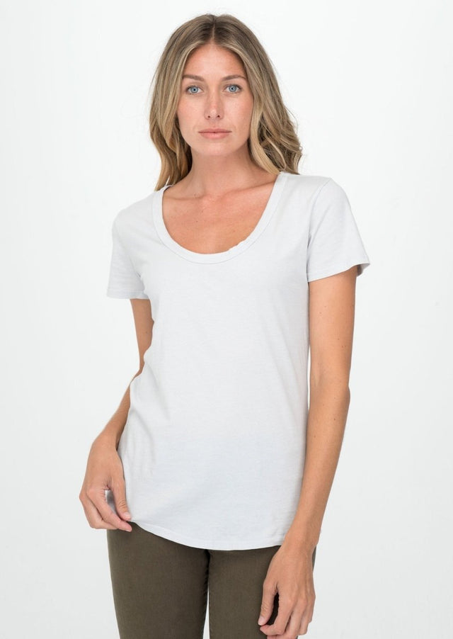 Sophia Scoop Neck Tee in Ice Gray - Veneka-Sustainable-Ethical-Tops-Graceful District Drop Ship