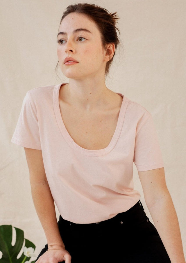 Sophia Scoop Neck Tee in Rose Quartz - Veneka-Sustainable-Ethical-Tops-Graceful District Drop Ship