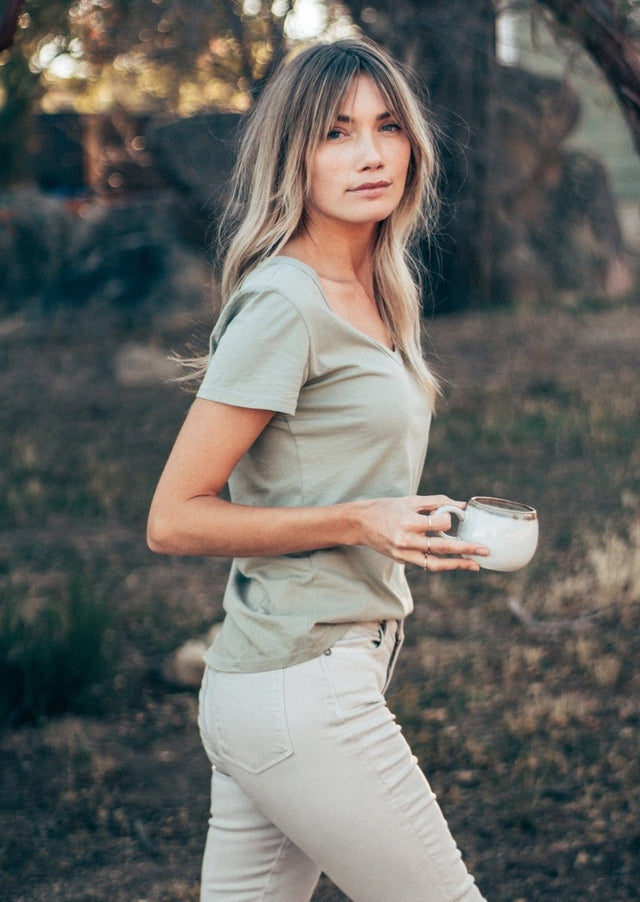 Sophia Scoop Neck Tee in Sage - Veneka-Sustainable-Ethical-Tops-Graceful District Drop Ship
