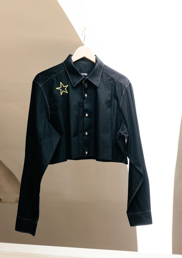 Space Cropped Button Up Blouse "Prism Collection" - Veneka-Sustainable-Ethical-Tops-Montie and Joie Drop Ship