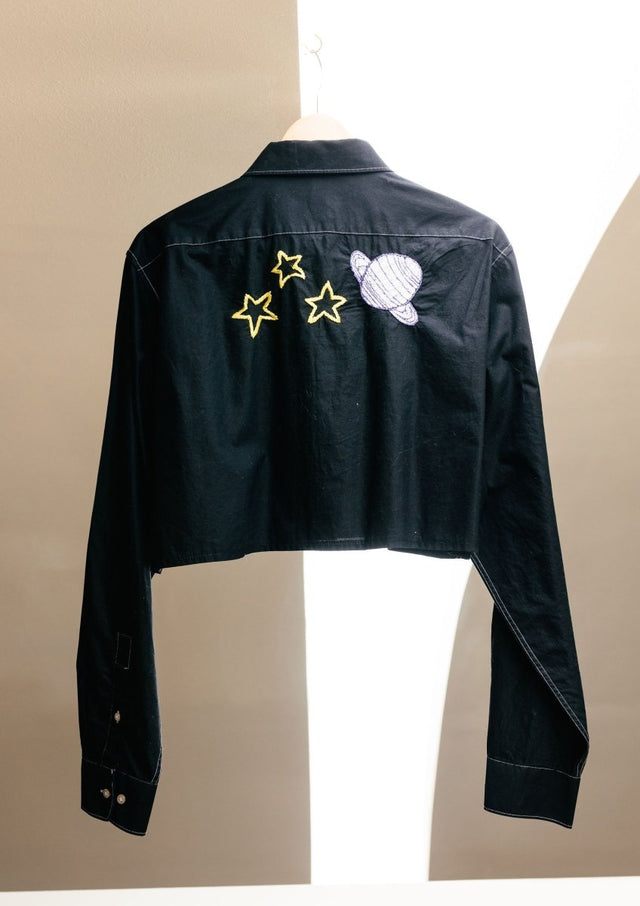 Space Cropped Button Up Blouse "Prism Collection" - Veneka-Sustainable-Ethical-Tops-Montie and Joie Drop Ship