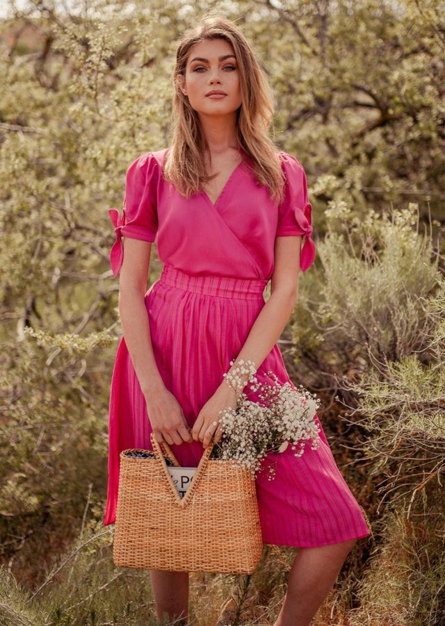 Srey Banana A-line Midi Skirt in Pink - Veneka-Sustainable-Ethical-Bottoms-Valani Drop Ship