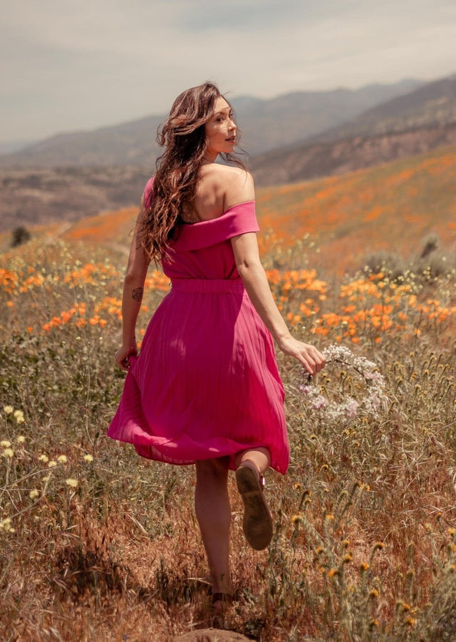 Srey Banana A-line Midi Skirt in Pink - Veneka-Sustainable-Ethical-Bottoms-Valani Drop Ship