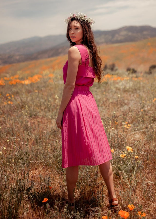 Srey Banana A-line Midi Skirt in Pink - Veneka-Sustainable-Ethical-Bottoms-Valani Drop Ship
