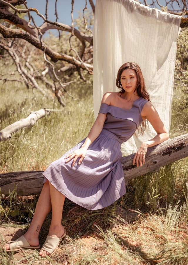 Srey Banana A-line Midi Skirt in Purple - Veneka-Sustainable-Ethical-Bottoms-Valani Drop Ship
