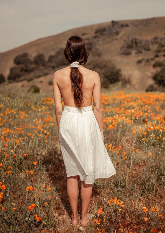 Srey Banana A-line Midi Skirt in White - Veneka-Sustainable-Ethical-Bottoms-Valani Drop Ship