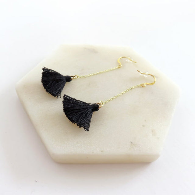 Tassel Earrings in Black - Veneka-Sustainable-Ethical-Jewelry-Elisha C 30 Drop Ship