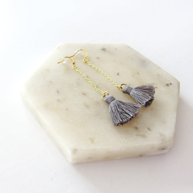 Tassel Earrings in Gray - Veneka-Sustainable-Ethical-Jewelry-Elisha C 30 Drop Ship