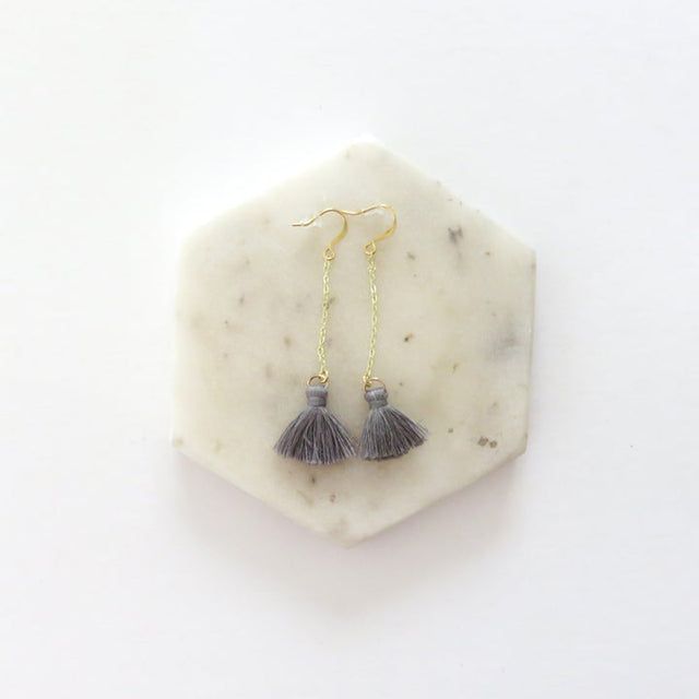 Tassel Earrings in Gray - Veneka-Sustainable-Ethical-Jewelry-Elisha C 30 Drop Ship