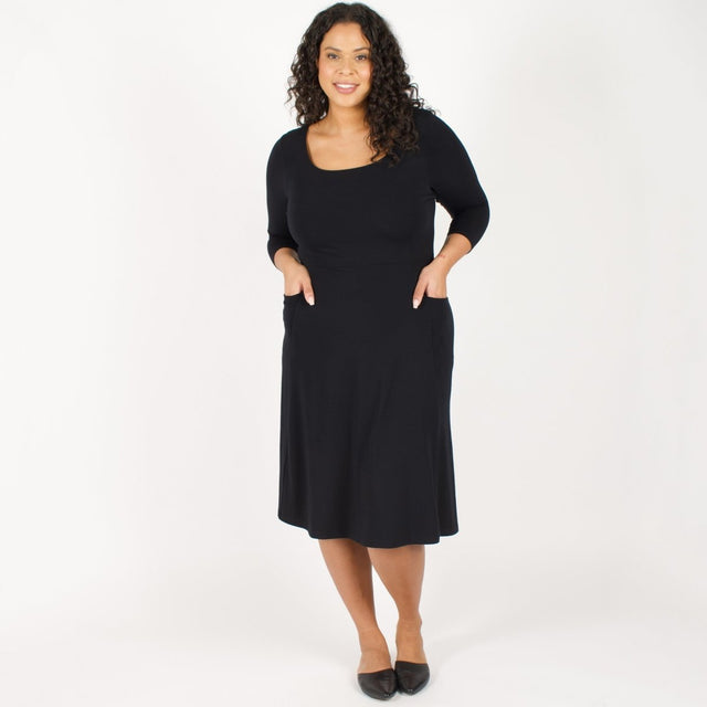 The Anytime Dress in Black - Veneka-Sustainable-Ethical--Encircled Drop Ship Correct