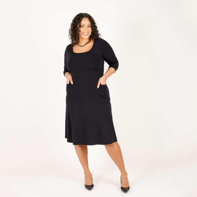 The Anytime Dress in Black - Veneka-Sustainable-Ethical--Encircled Drop Ship Correct