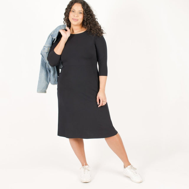 The Anytime Dress in Black - Veneka-Sustainable-Ethical--Encircled Drop Ship Correct