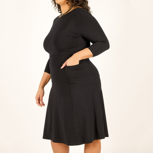 The Anytime Dress in Black - Veneka-Sustainable-Ethical--Encircled Drop Ship Correct