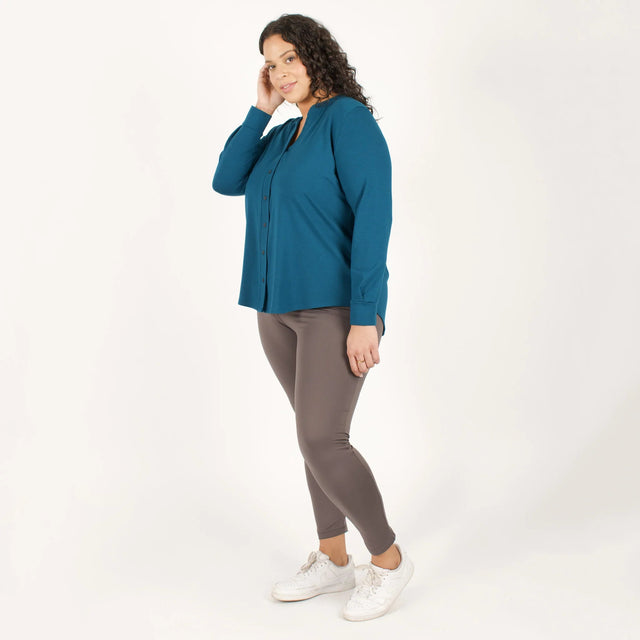 The Comfy Button-Up Shirt in Sapphire - Veneka-Sustainable-Ethical--Encircled Drop Ship Correct