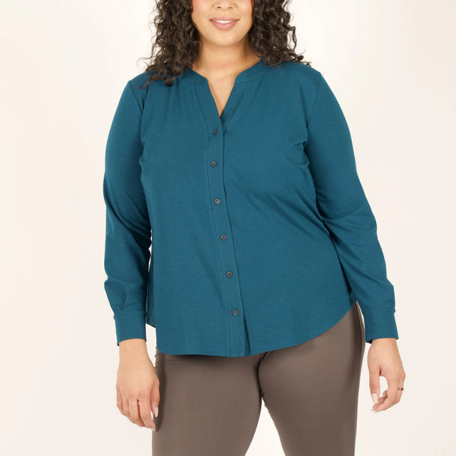The Comfy Button-Up Shirt in Sapphire - Veneka-Sustainable-Ethical--Encircled Drop Ship Correct