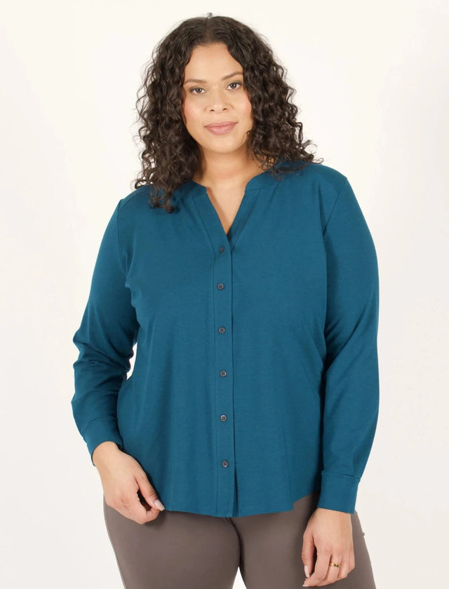 The Comfy Button-Up Shirt in Sapphire - Veneka-Sustainable-Ethical--Encircled Drop Ship Correct
