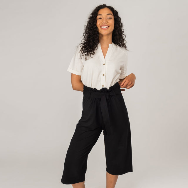 The Comfy Paperbag Culottes in Black - Final Sale - Veneka-Sustainable-Ethical-Bottoms-Encircled Drop Ship