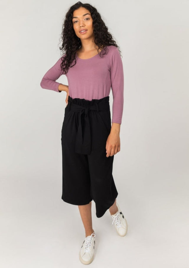 The Comfy Paperbag Culottes in Black - Final Sale - Veneka-Sustainable-Ethical-Bottoms-Encircled Drop Ship