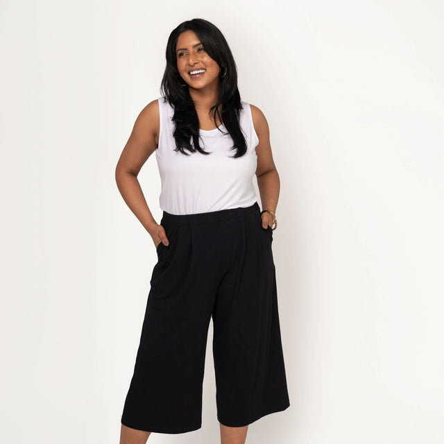 The Comfy Wide Leg Crop in Black - Final Sale - Veneka-Sustainable-Ethical-Bottoms-Encircled Drop Ship