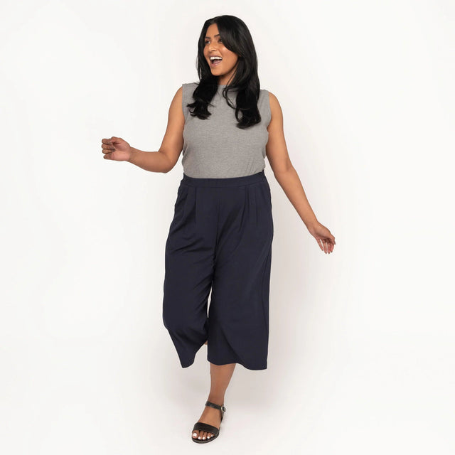 The Comfy Wide Leg Crop in Navy Blue - Final Sale - Veneka-Sustainable-Ethical-Bottoms-Encircled Drop Ship