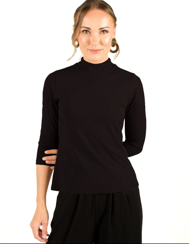 The Dressy Mock Neck Top in Black - Veneka-Sustainable-Ethical-Tops-Encircled Drop Ship Correct