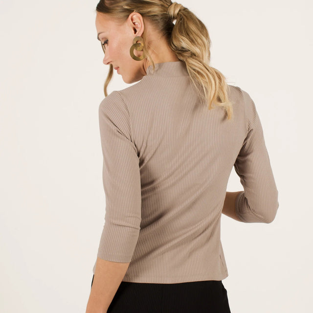The Dressy Mock Neck Top in Taupe - Veneka-Sustainable-Ethical-Tops-Encircled Drop Ship Correct