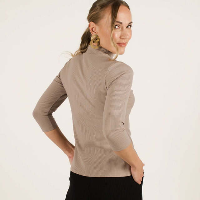 The Dressy Mock Neck Top in Taupe - Veneka-Sustainable-Ethical-Tops-Encircled Drop Ship Correct