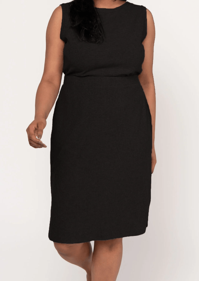 The Dressy Rib Knit Skirt in Black - Veneka-Sustainable-Ethical-Bottoms-Encircled Drop Ship