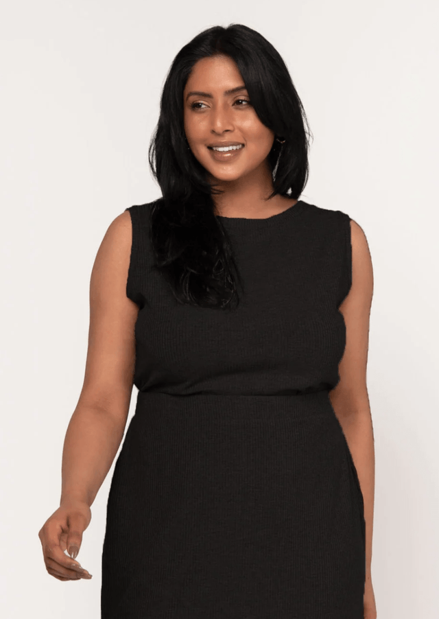 The Dressy Rib Knit Sleeveless Top in Black - Veneka-Sustainable-Ethical-Tops-Encircled Drop Ship