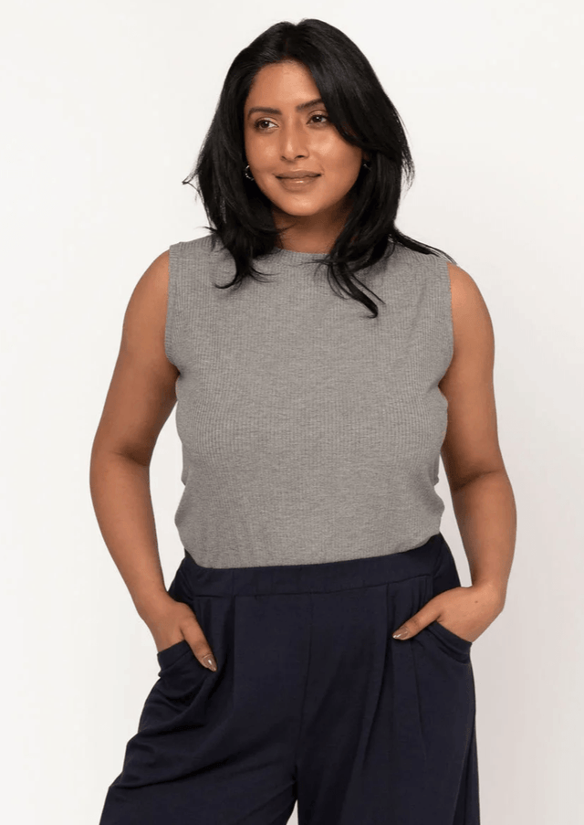 The Dressy Rib Knit Sleeveless Top in Heathered Grey - Veneka-Sustainable-Ethical-Tops-Encircled Drop Ship
