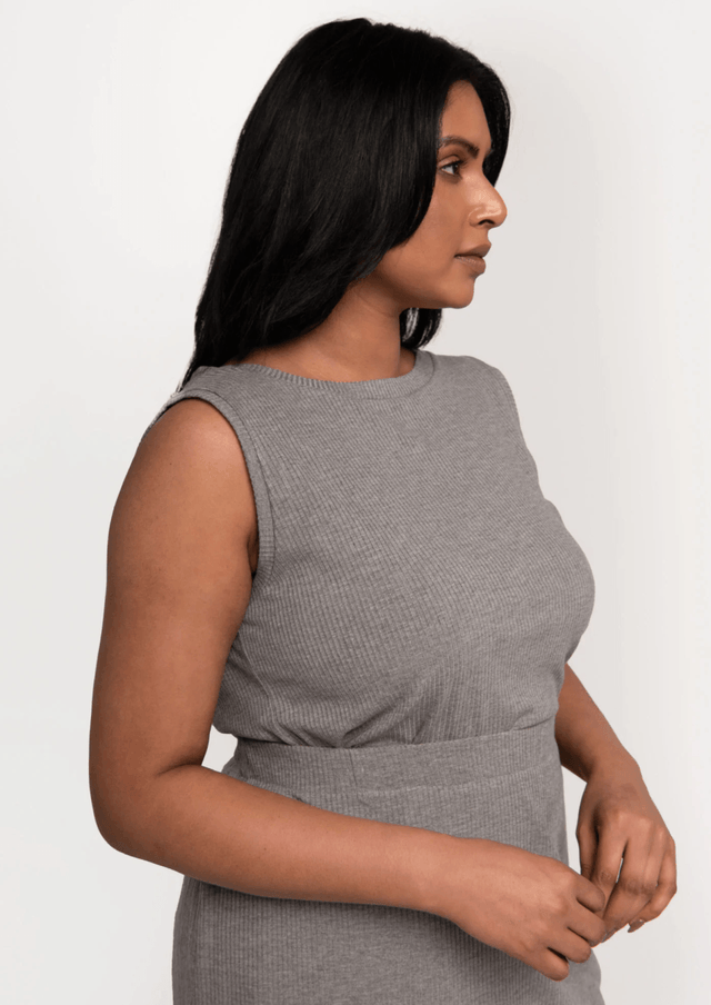 The Dressy Rib Knit Sleeveless Top in Heathered Grey - Veneka-Sustainable-Ethical-Tops-Encircled Drop Ship