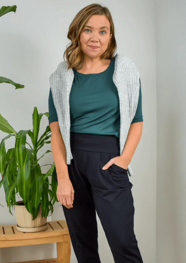 The Dressy Sweatpant in Black Petite - Veneka-Sustainable-Ethical-Bottoms-Encircled Drop Ship