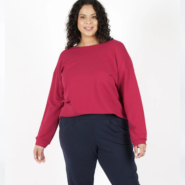 The Dressy V-Neck Sweatshirt in Rasberry - Veneka-Sustainable-Ethical-Tops-Encircled Drop Ship Correct