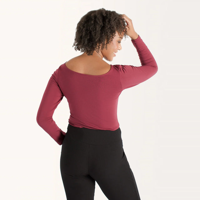 The Effortless Reversible Long Sleeve in Bordeaux - Veneka-Sustainable-Ethical-Tops-Encircled Drop Ship Correct