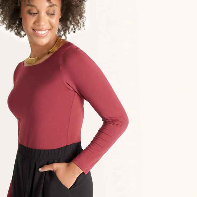 The Effortless Reversible Long Sleeve in Bordeaux - Veneka-Sustainable-Ethical-Tops-Encircled Drop Ship Correct