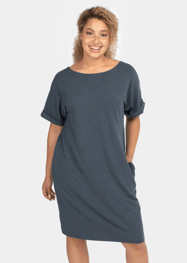 The Everyday T-Shirt Dress in Heathered Navy Blue - Final Sale - Veneka-Sustainable-Ethical-Dresses-Encircled Drop Ship