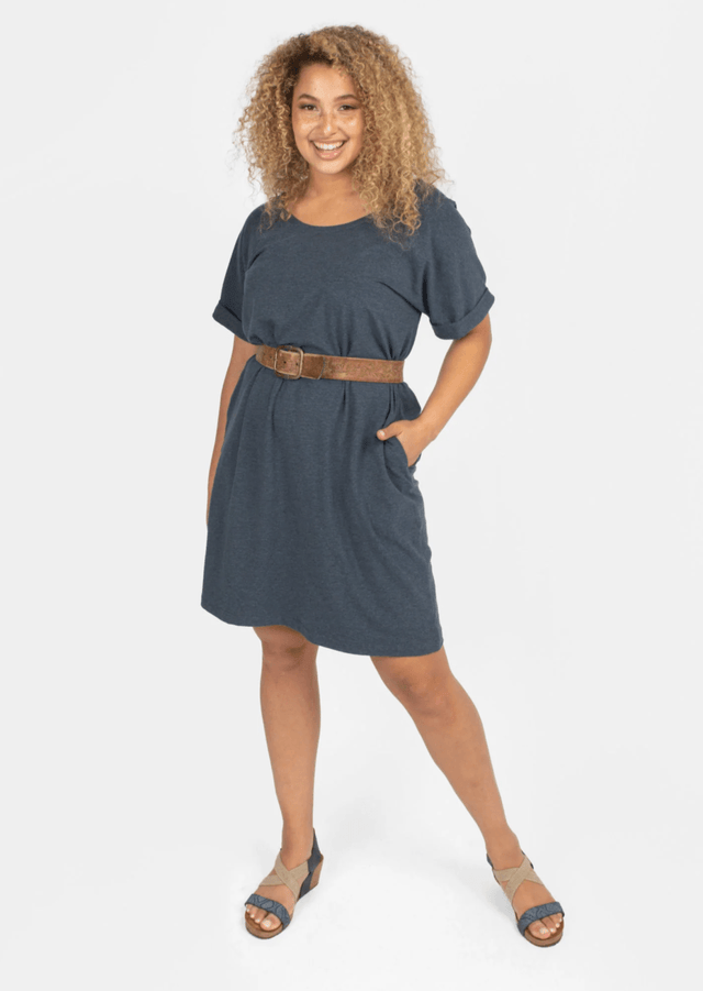 The Everyday T-Shirt Dress in Heathered Navy Blue - Final Sale - Veneka-Sustainable-Ethical-Dresses-Encircled Drop Ship
