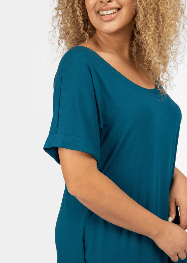 The Everyday T-Shirt Dress in Saphire Blue - Final Sale - Veneka-Sustainable-Ethical-Dresses-Encircled Drop Ship