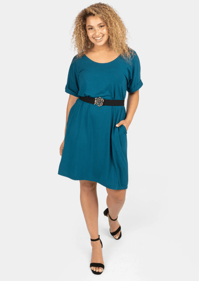 The Everyday T-Shirt Dress in Saphire Blue - Final Sale - Veneka-Sustainable-Ethical-Dresses-Encircled Drop Ship