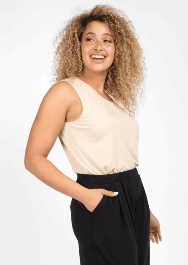 The Sleeveless Unbodysuit in Wheat - Final Sale - Veneka-Sustainable-Ethical-Tops-Encircled Drop Ship